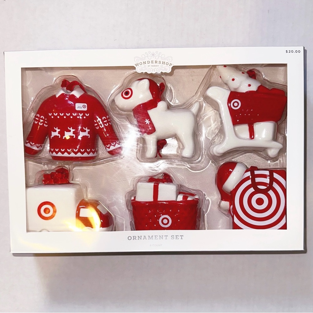NEW Target Red and White Bullseye Wondershop 6 Christmas Holiday Ornament Set